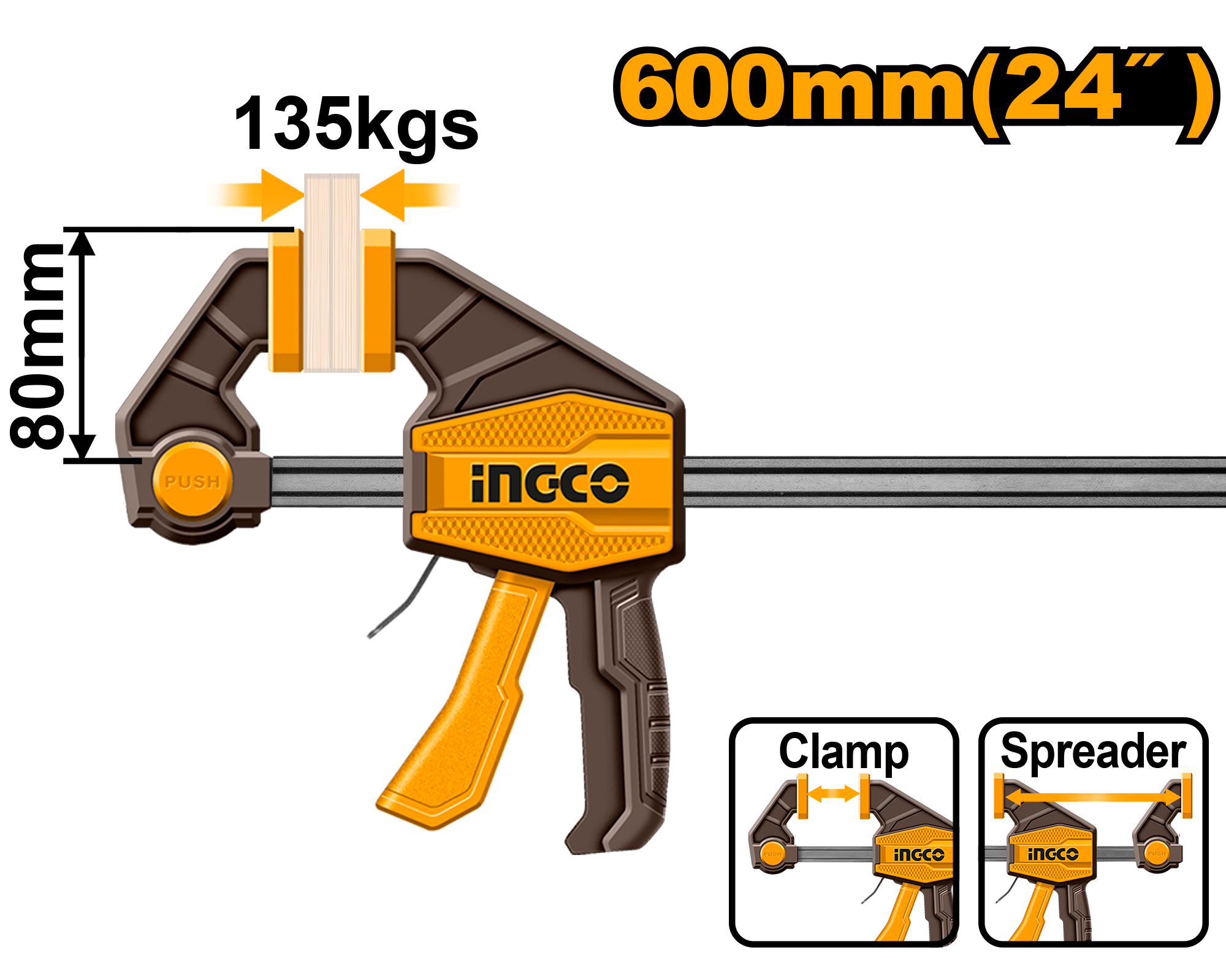 INGCO 600MM 24" Quick Bar Clamp - HQBC24802