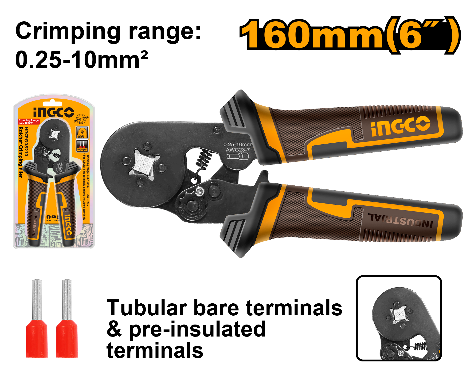 INGCO 160MM (6") Ratchet Crimping Plier - HRCPG05210