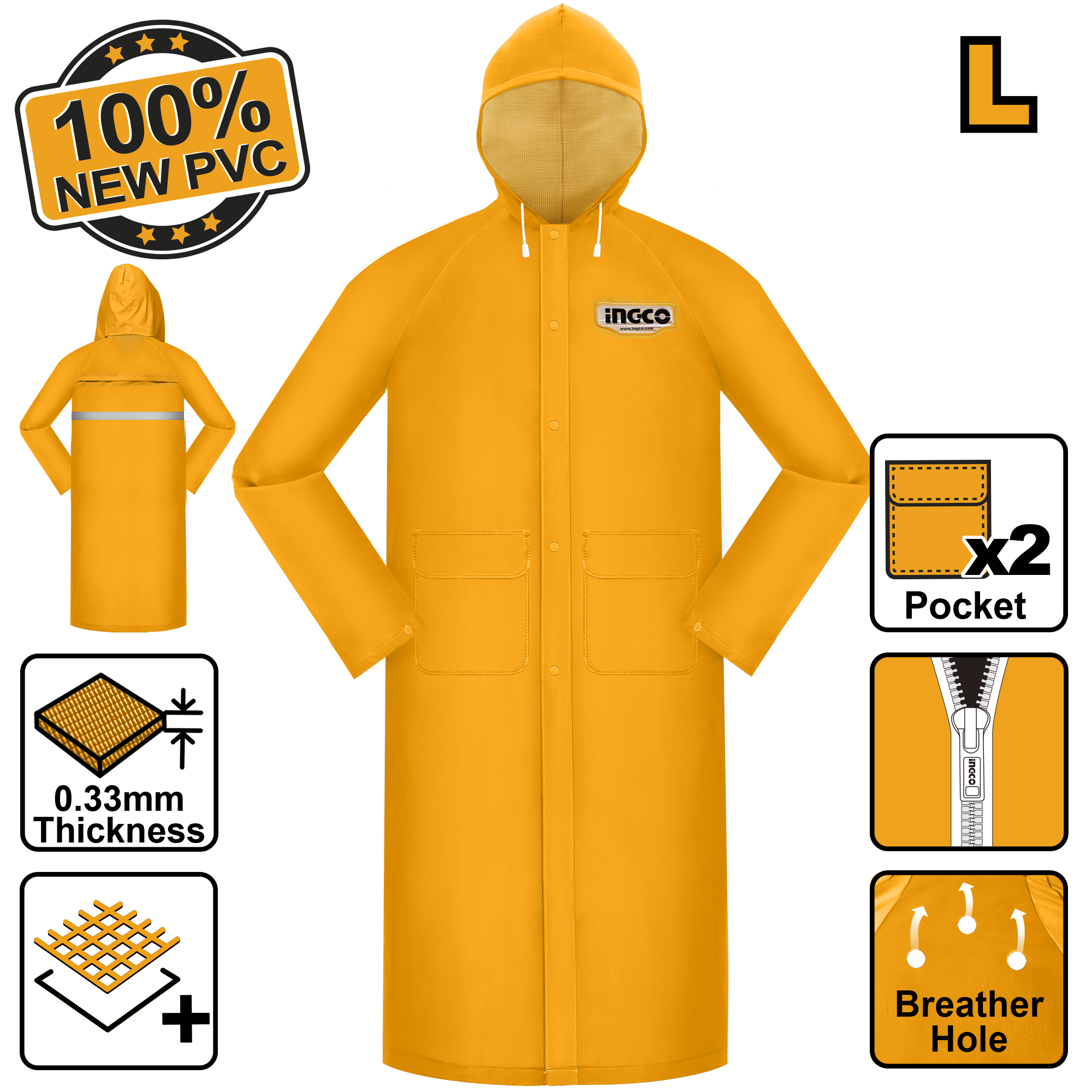 INGCO 100% New PVC Raincoat - HRCTL031.L, XXL Main image