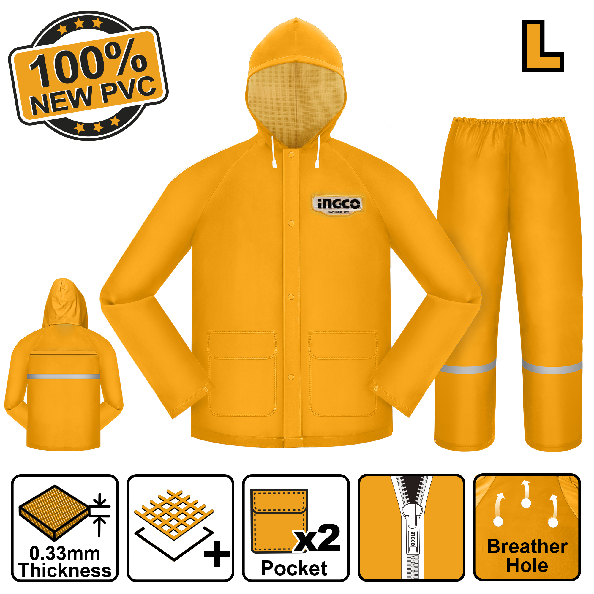 INGCO 100% New PVC Rain Suit - HRCTSKT031.M, L, XL, XXL, XXXL