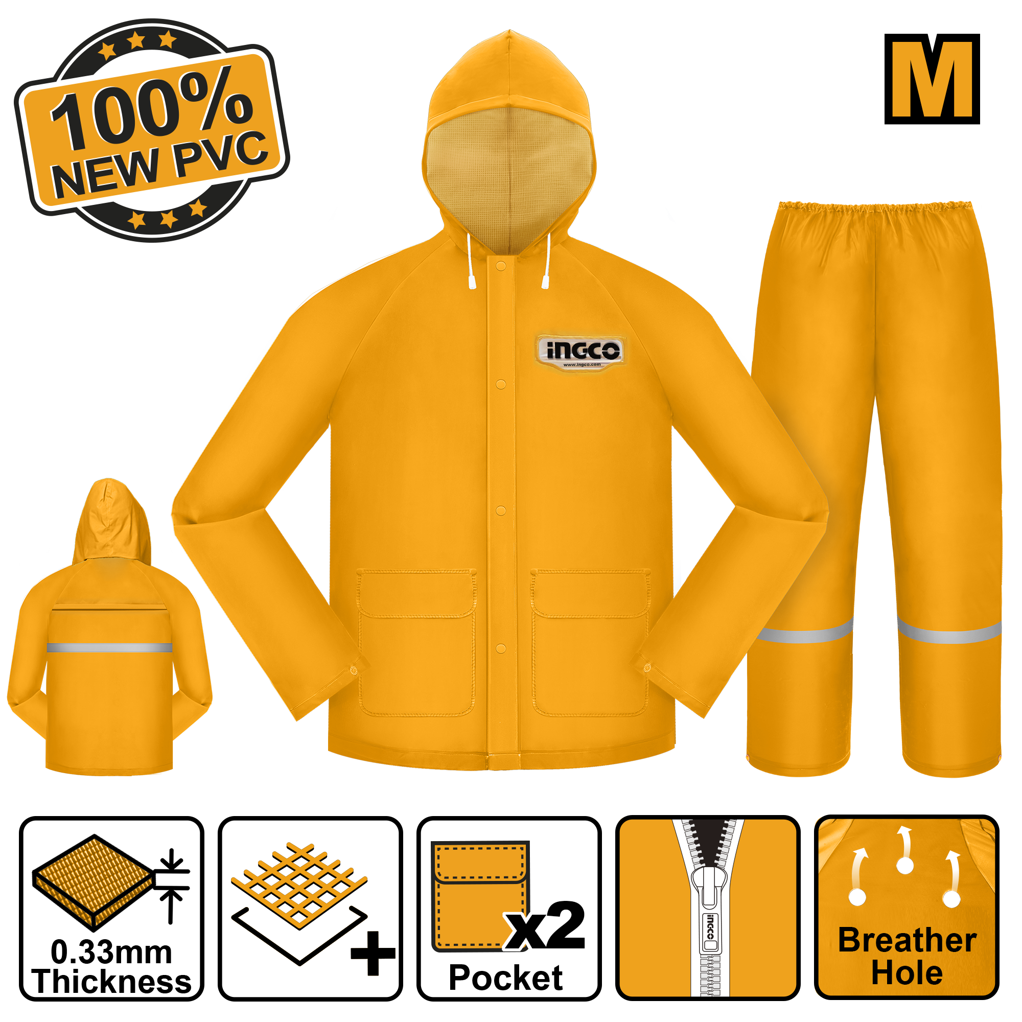 INGCO 100% New PVC Rain Suit - HRCTSKT031.M, L, XL, XXL, XXXL Main image
