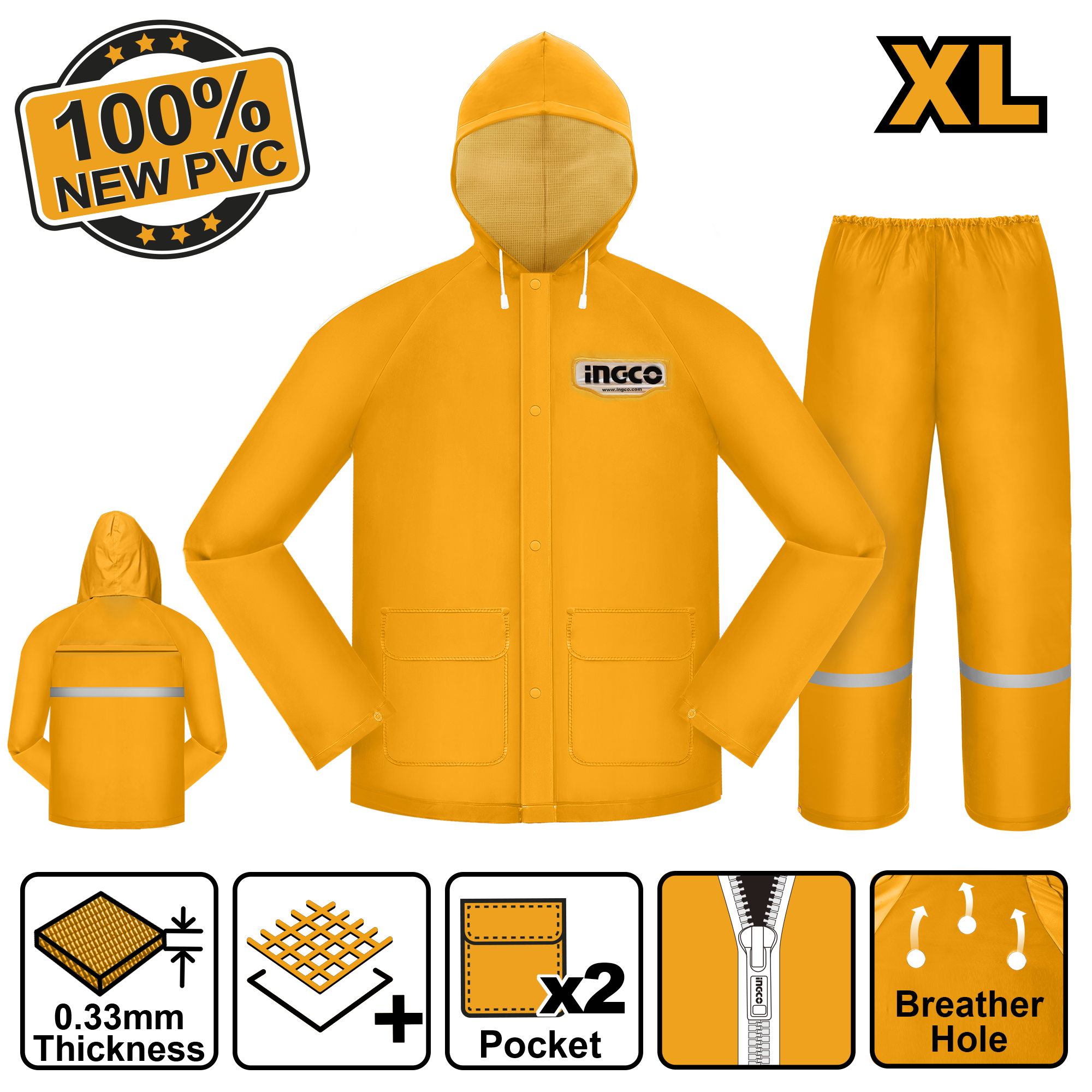 INGCO 100% New PVC Rain Suit - HRCTSKT031.M, L, XL, XXL, XXXL