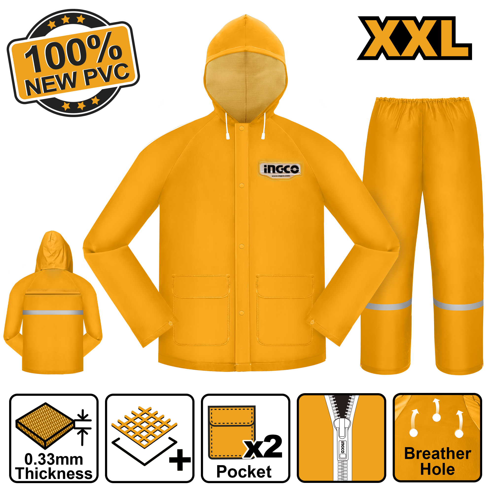 INGCO 100% New PVC Rain Suit - HRCTSKT031.M, L, XL, XXL, XXXL
