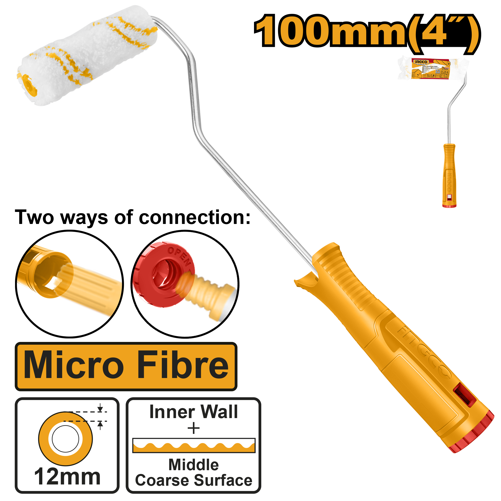 INGCO Micro Fibre 100MM (4") Mini Cylinder Brush (Inner Wall) - HRHT281002 Main image