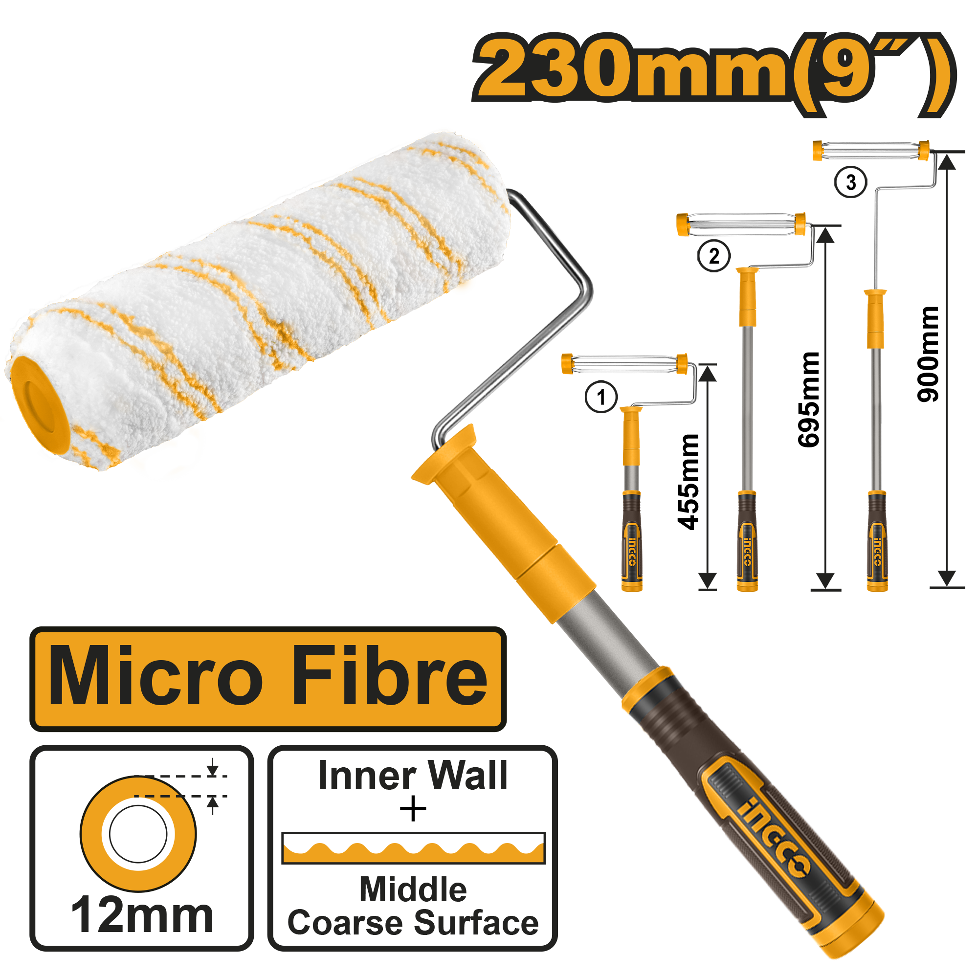 INGCO Micro Fibre 230MM (9") Telescoping Cylinder Brush - HRHT442302T