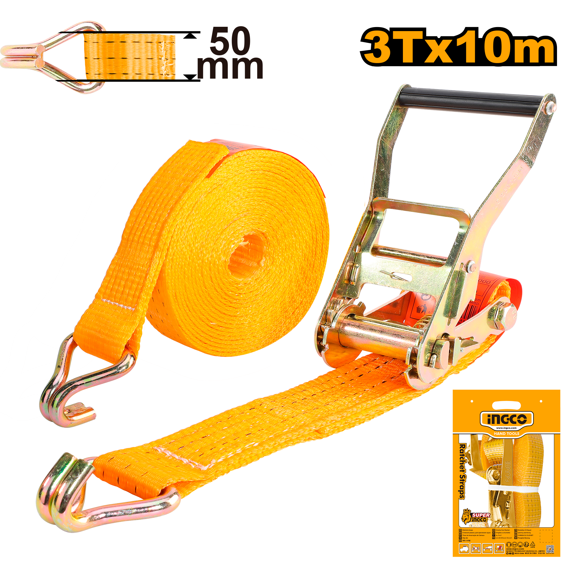 INGCO 50MM, 3Tx10M Ratchet Straps - HRSP3101 Main image