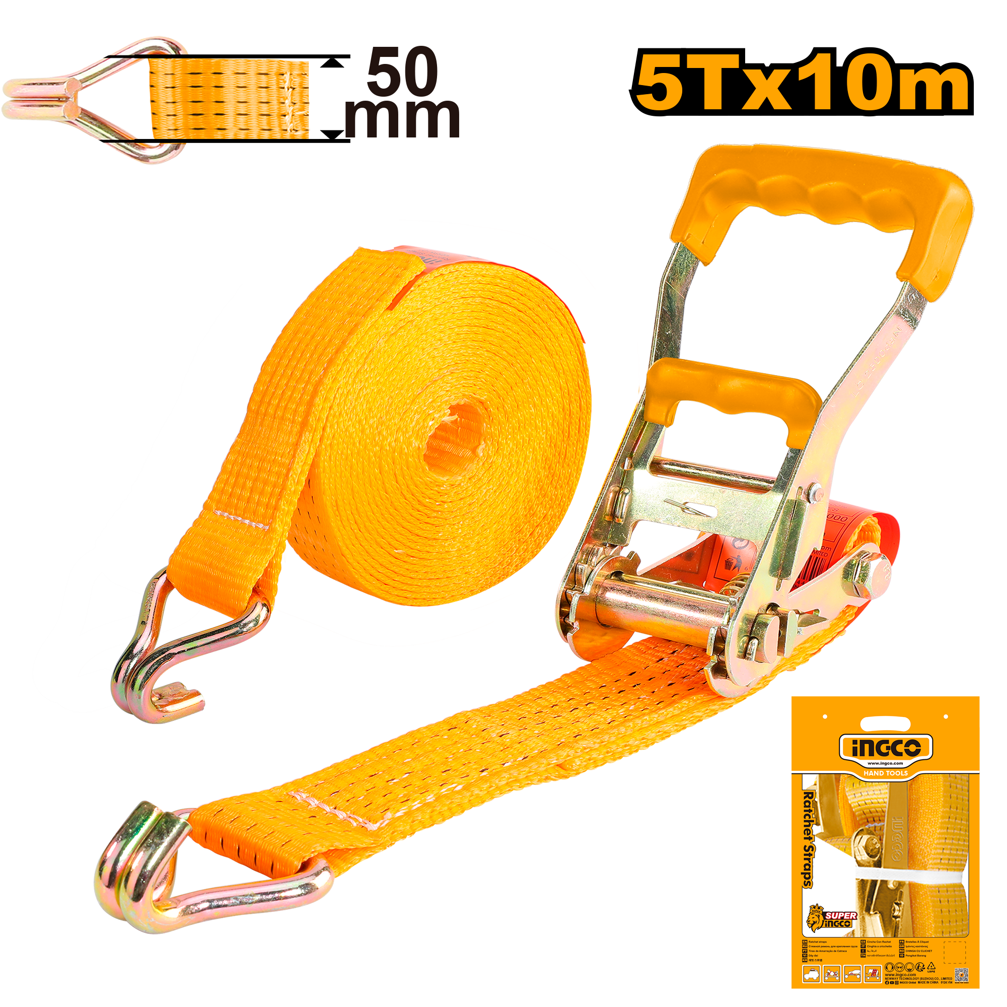INGCO 50MM Width, 5Tx10M Ratchet Straps - HRSP5101 Main image