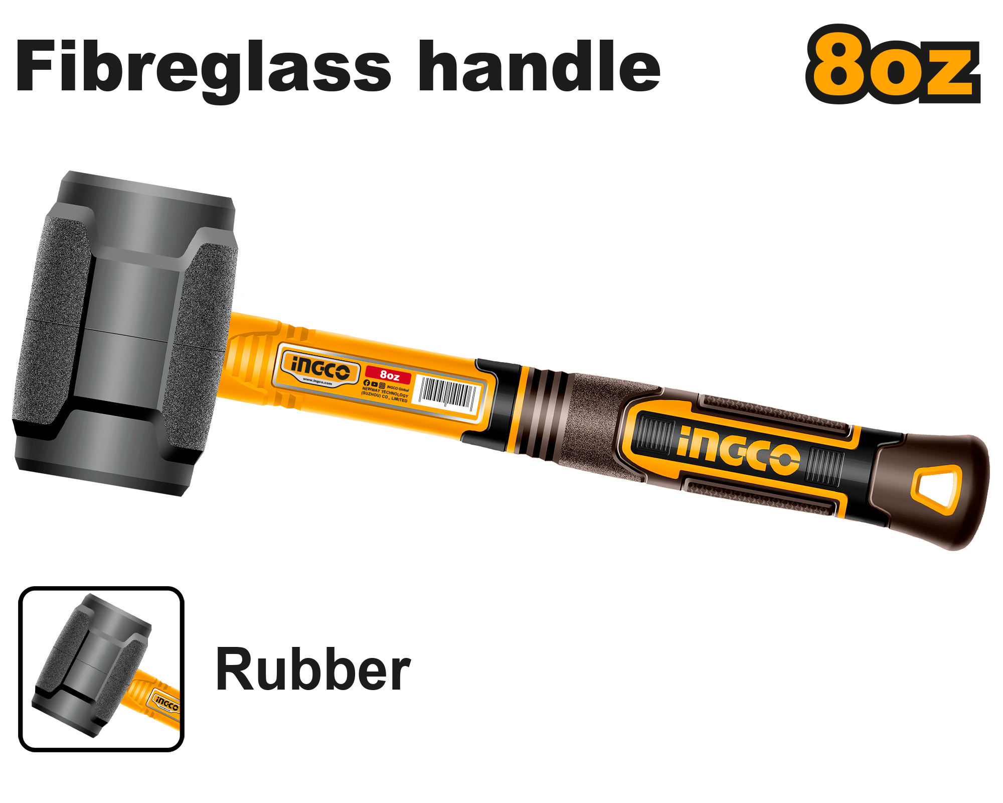 INGCO 8 Oz Rubber Hammer - HRUH8808 Main image