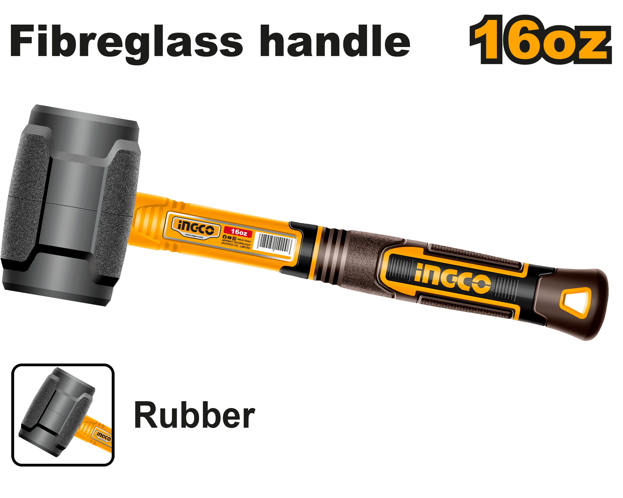 INGCO 16Oz Rubber Hammer - HRUH8816 Main image