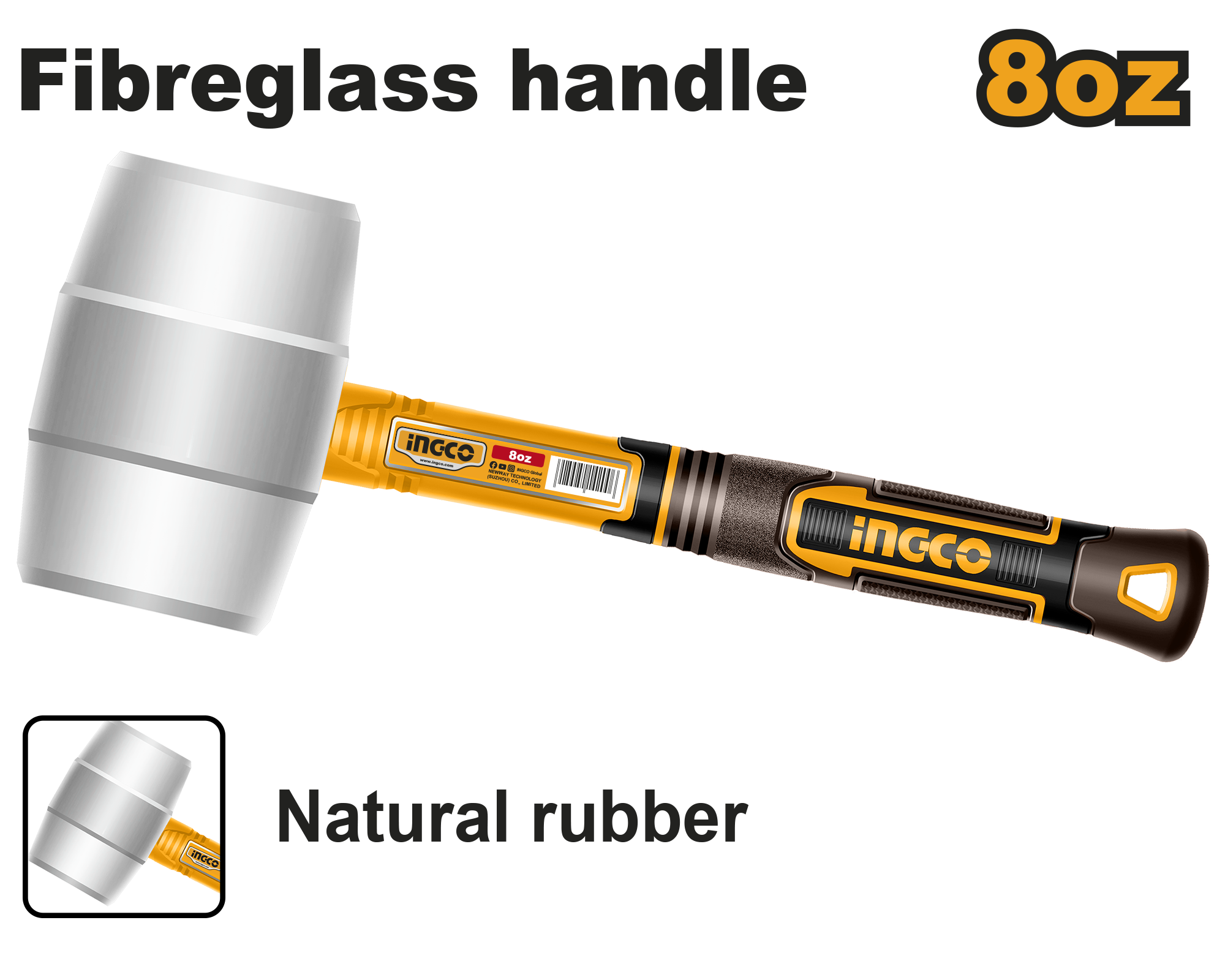 INGCO 8 Oz Rubber Hammer - HRUH8908