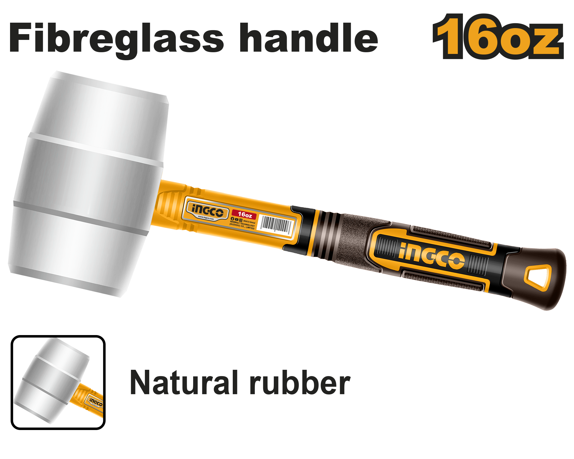 INGCO 16 Oz Rubber Hammer - HRUH8916 Main image