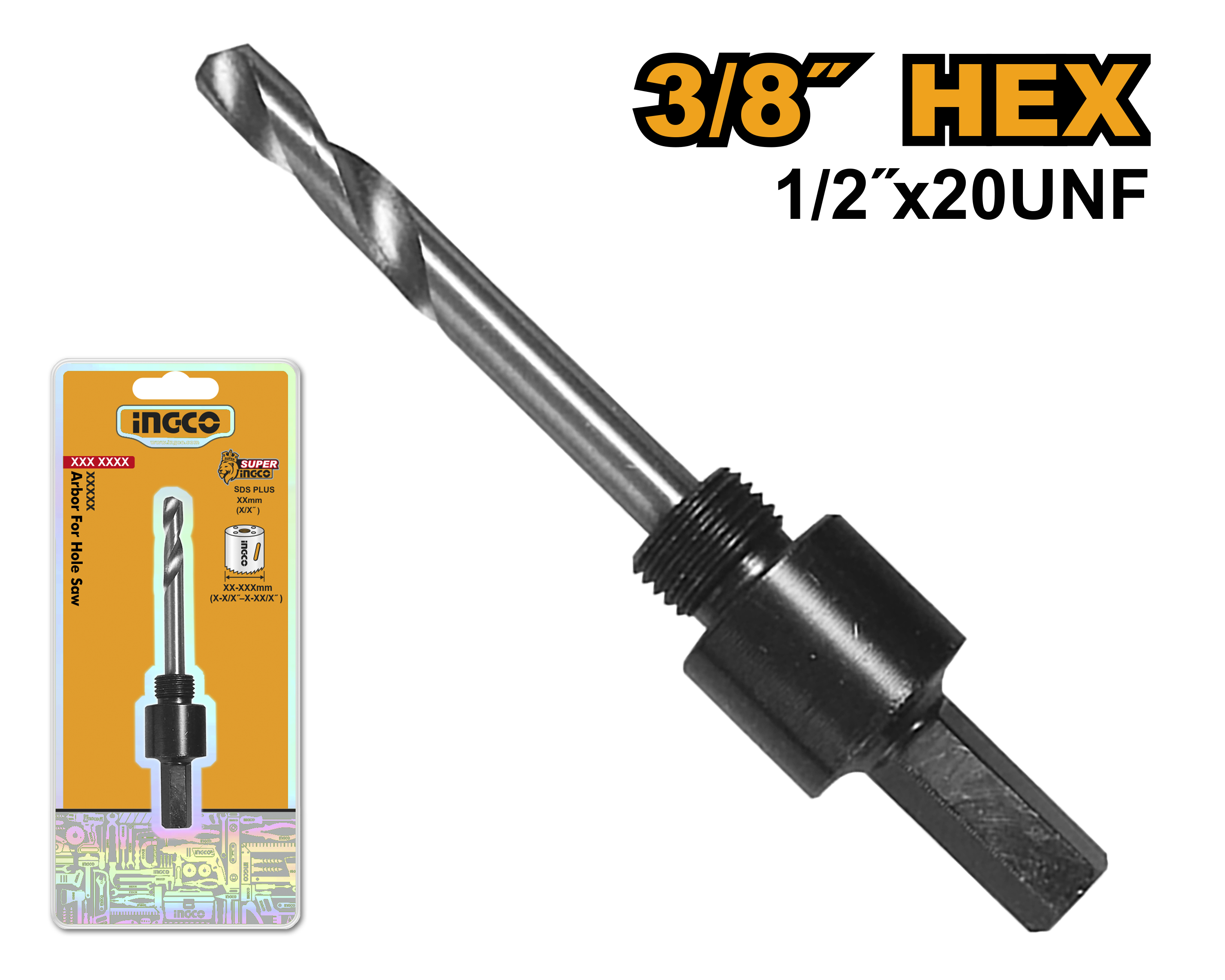 INGCO 3/8" (1/2"x20UNF) Arbor for Hole Saw - HSA01 Main image