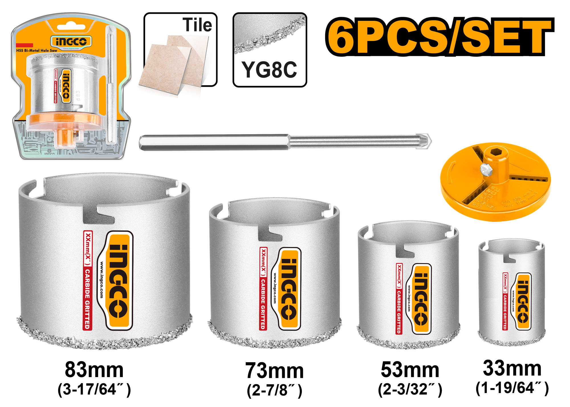 INGCO 6Pcs Carbide Gritted Hole Saw Set - HSB4061