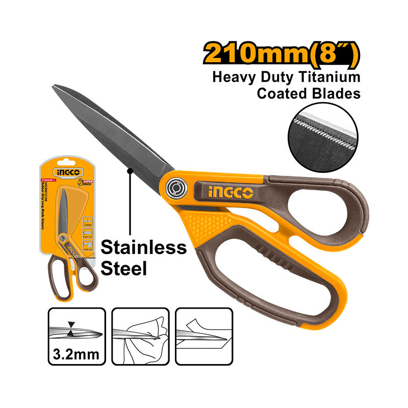 INGCO 210MM (8") Rubber Grip Long-Blade Scissors - HSCRS812108