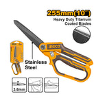 INGCO 255MM (10") Rubber Grip Long-Blade Heavy Duty Scissors - HSCRS832558