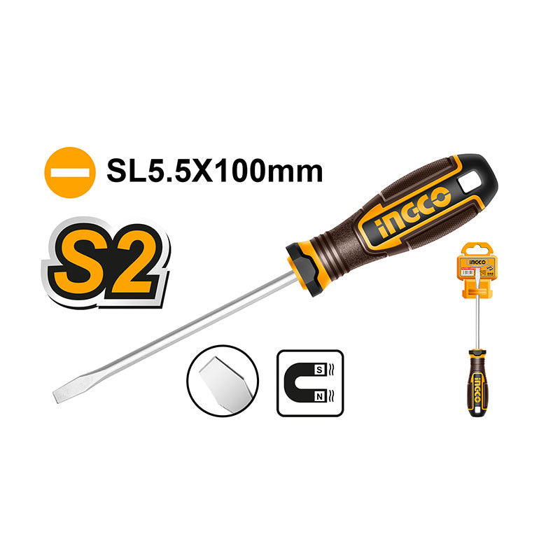 INGCO 5.5x100MM Slotted Screwdriver - HSDSL5100