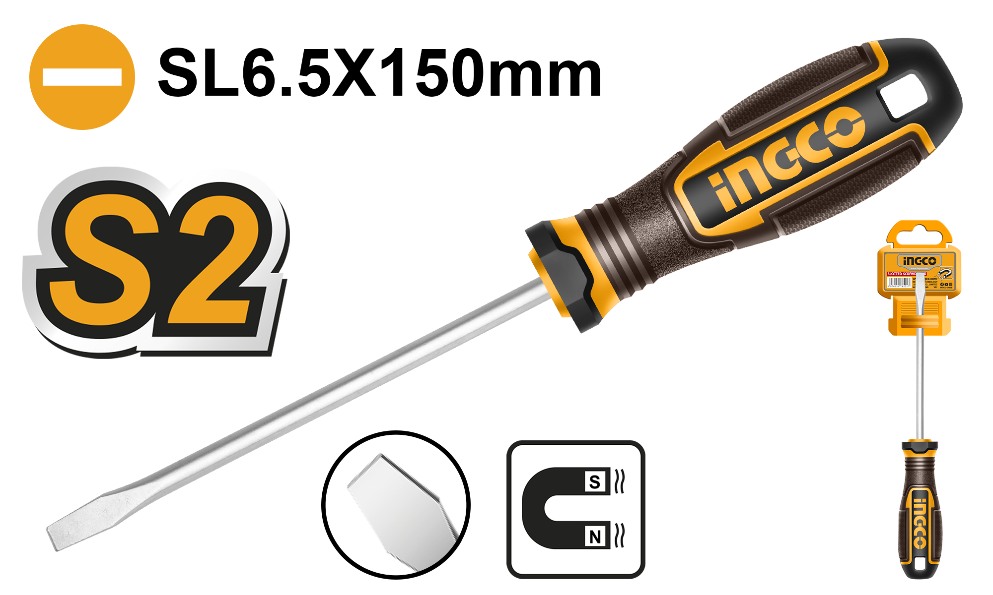 INGCO 6.5x150MM Slotted Screwdriver - HSDSL6150