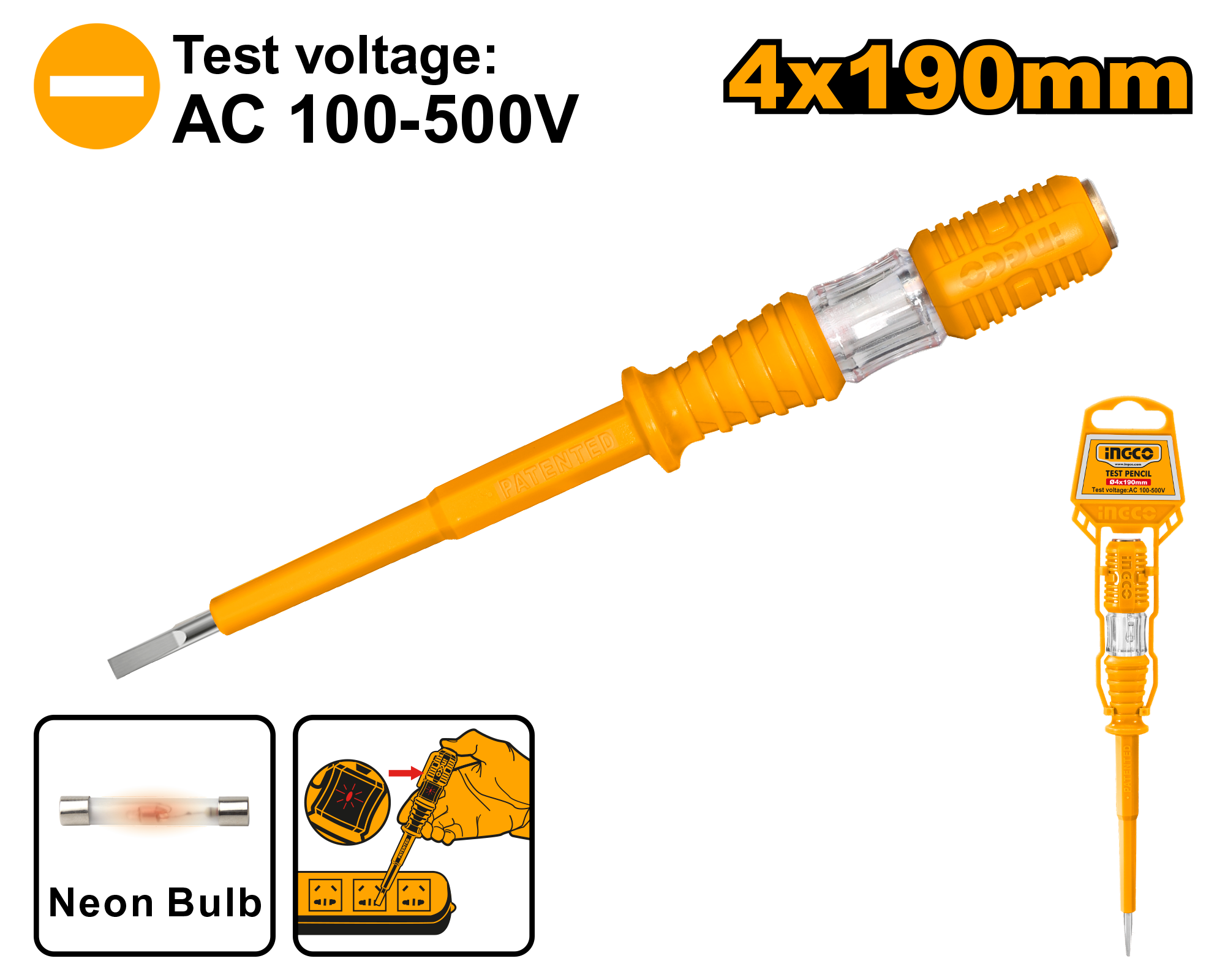 INGCO 4x190MM, 100-500V Test Pencil - HSDT1908