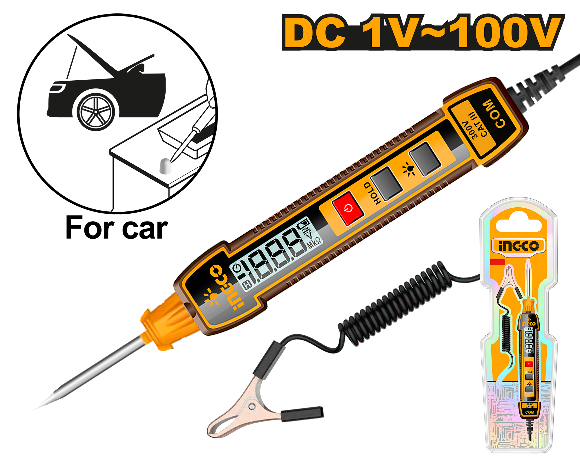 INGCO DC 1V-100V Automotive Circuit Tester (For Car) - HSDT41001