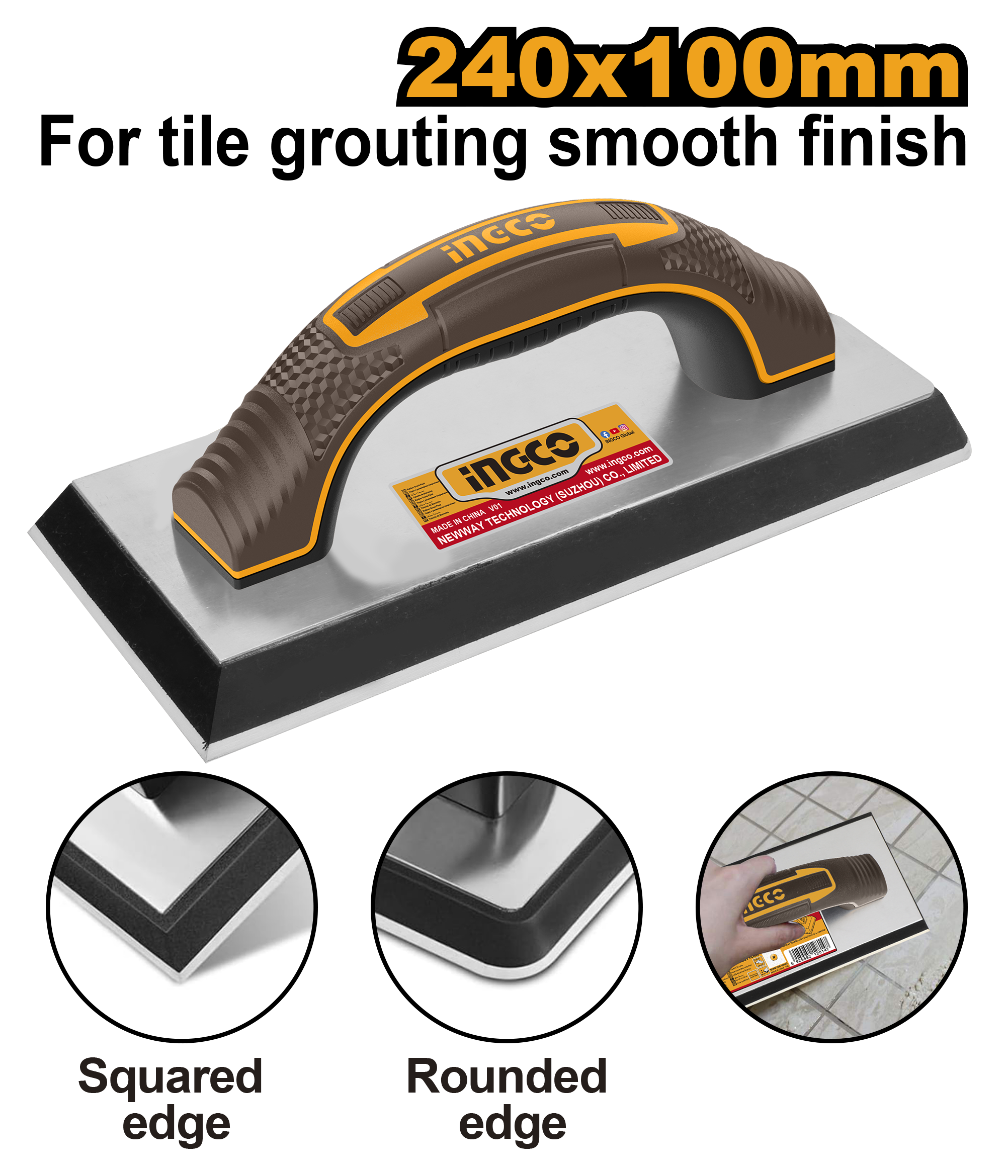 INGCO 240x100MM Rubber Grout Float for Tile Grouting Smooth Finish- HSFR24108