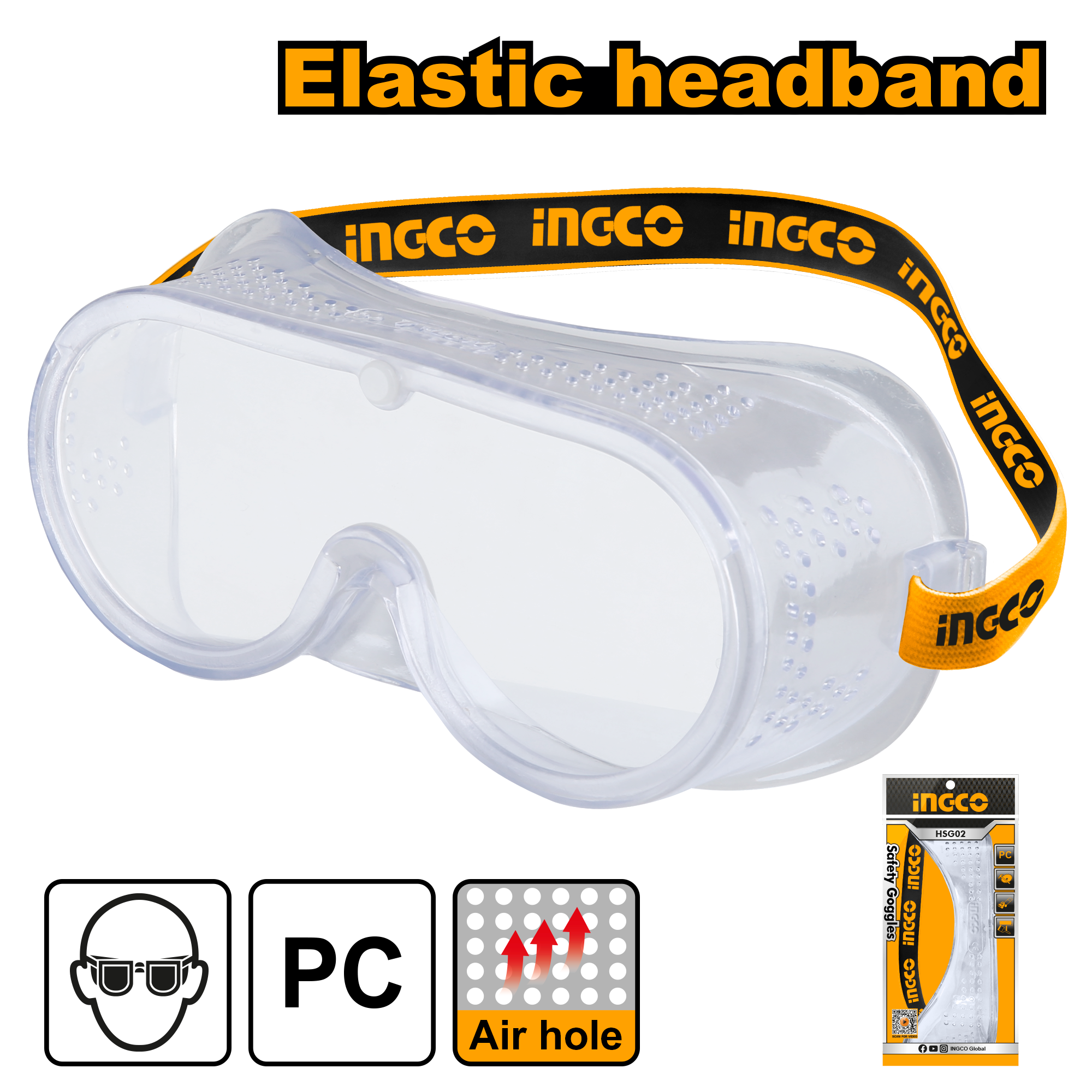 INGCO Elastic Headband Safety Goggles - HSG02 Main image