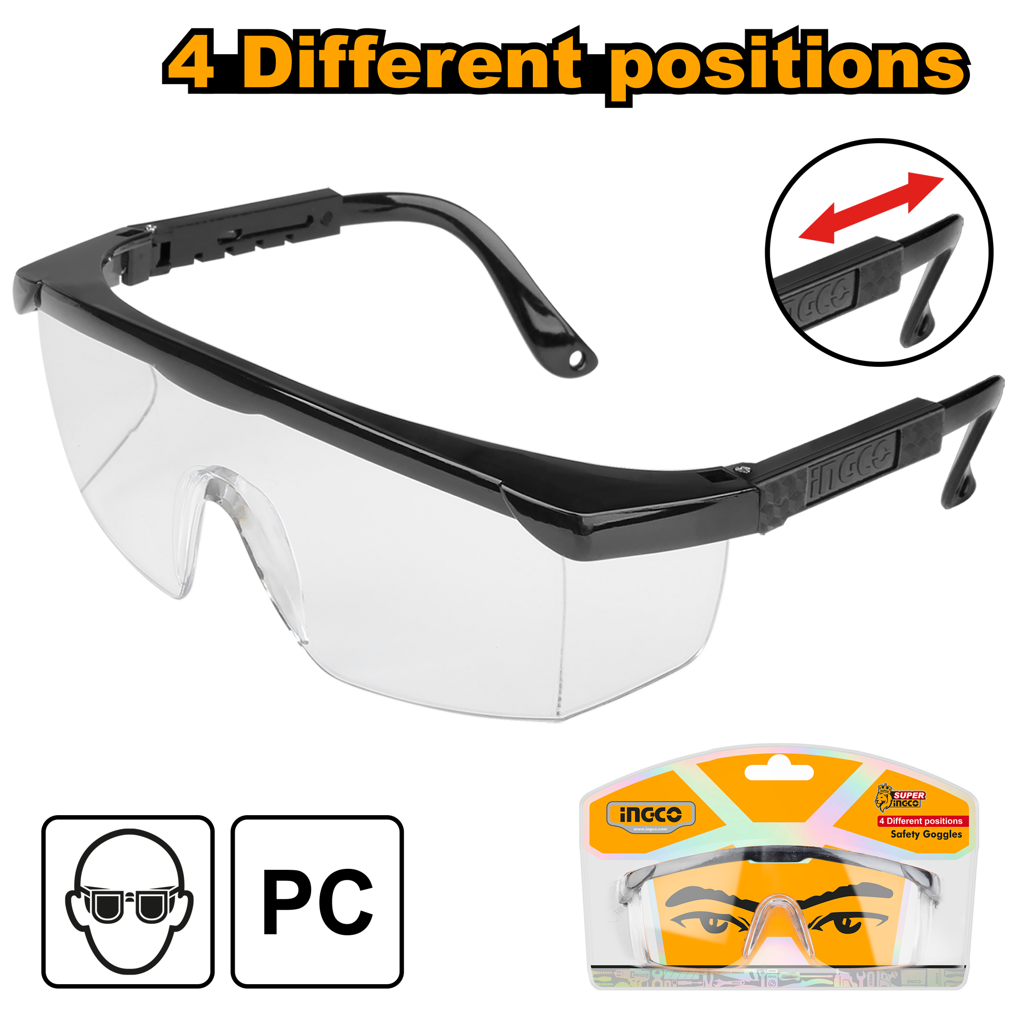INGCO 4 Different Positions Safety Goggles - HSG04