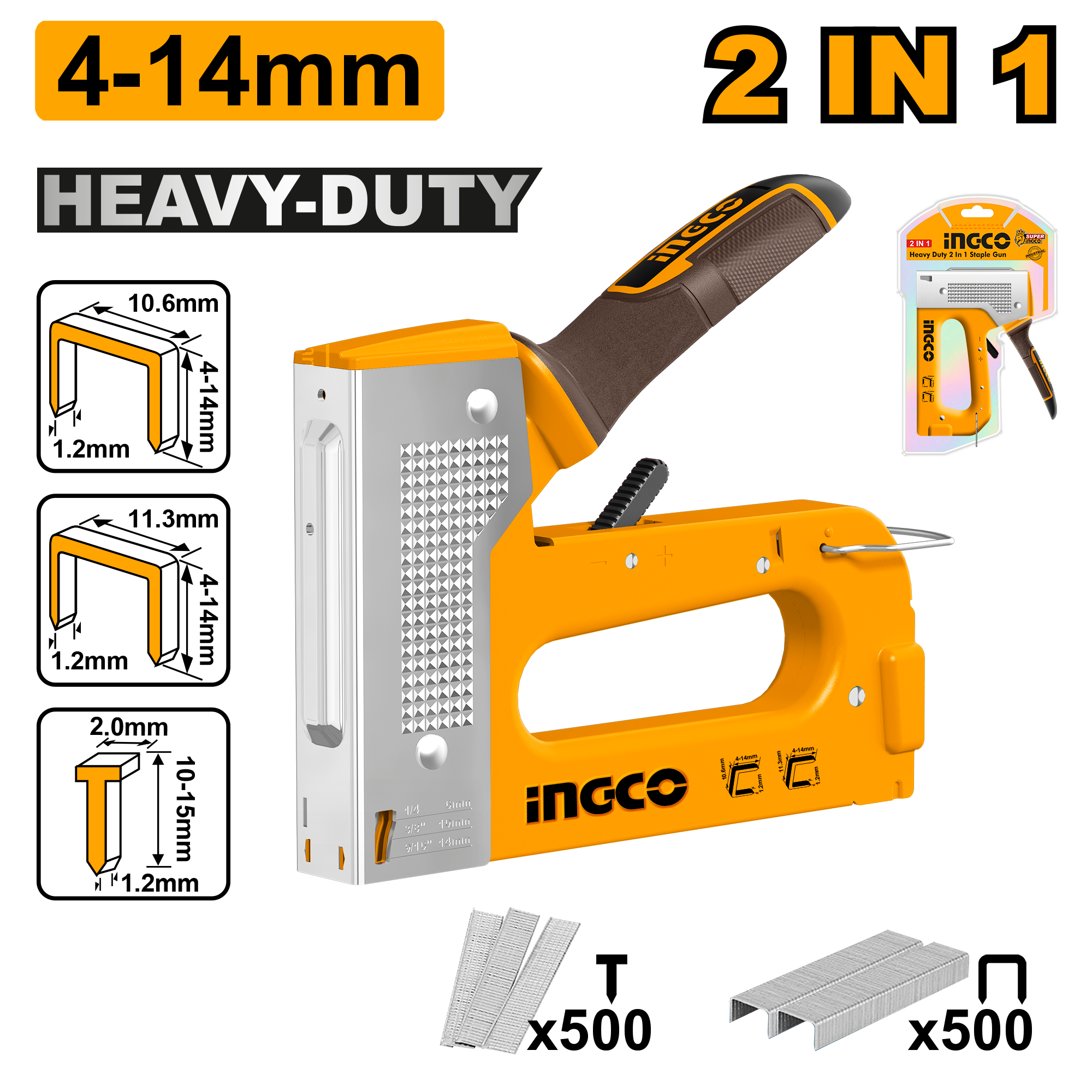 INGCO Heavy Duty 2 In 1 Staple Gun - HSG1408