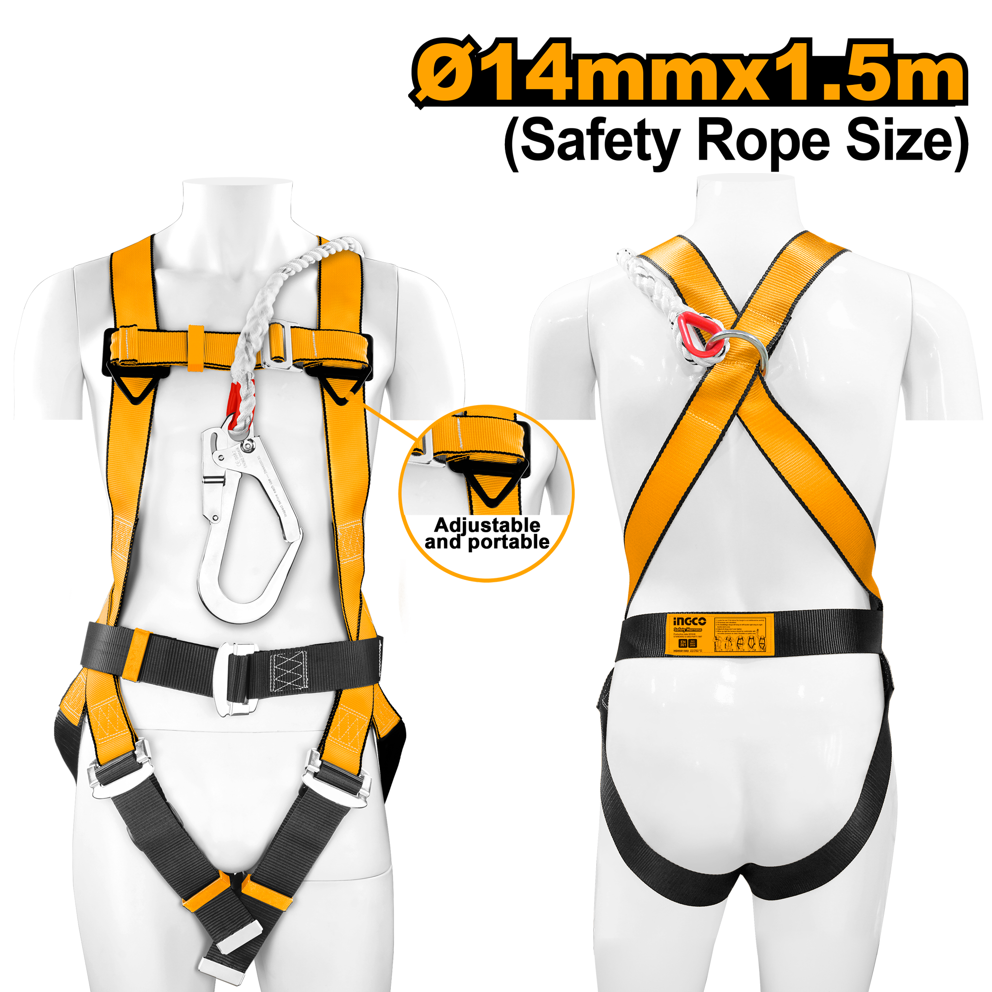 INGCO Safety Rope Size, 14MMx1.5M Safety Harness - HSH501415