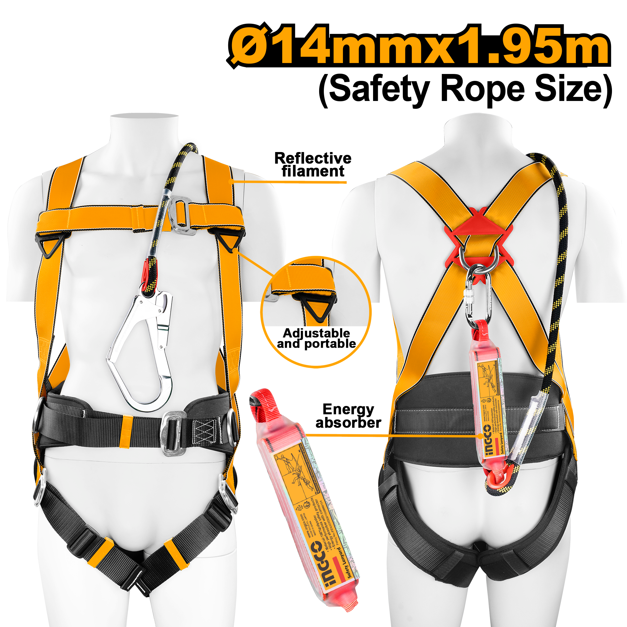 INGCO Safety Rope Size, 14MMx1.95M Safety Harness - HSH501420 Main image