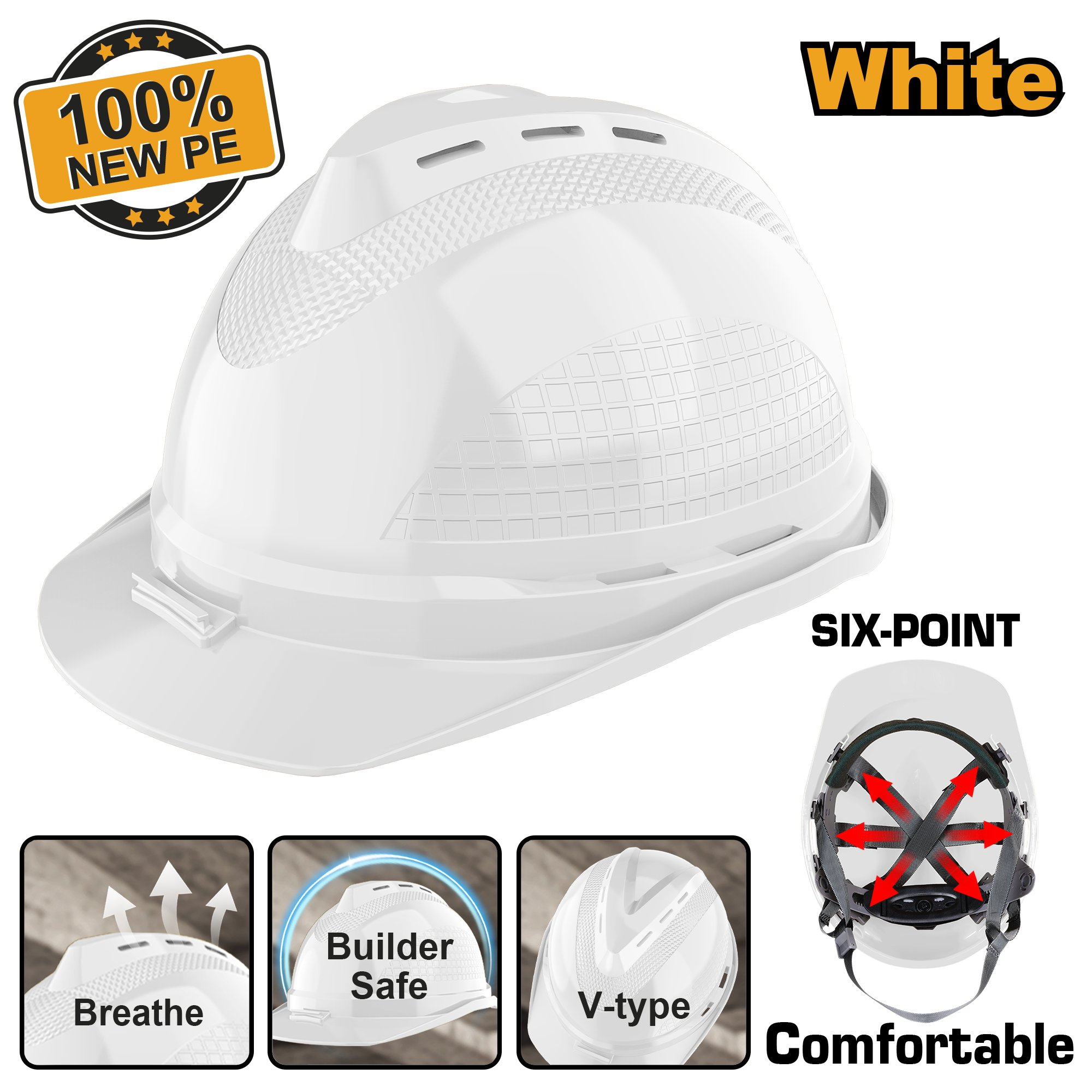 INGCO Comfortable, Six-Point Safety Helmet - HSH801, HSH802 & HSH804