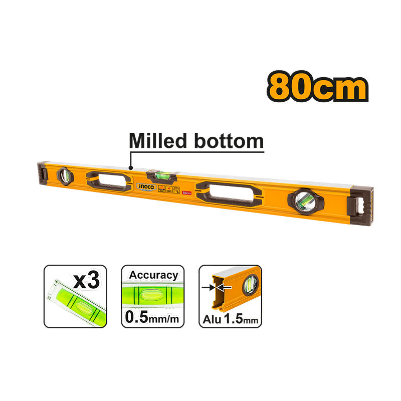 INGCO 80CM Milled Bottom Spirit Level - HSL08080