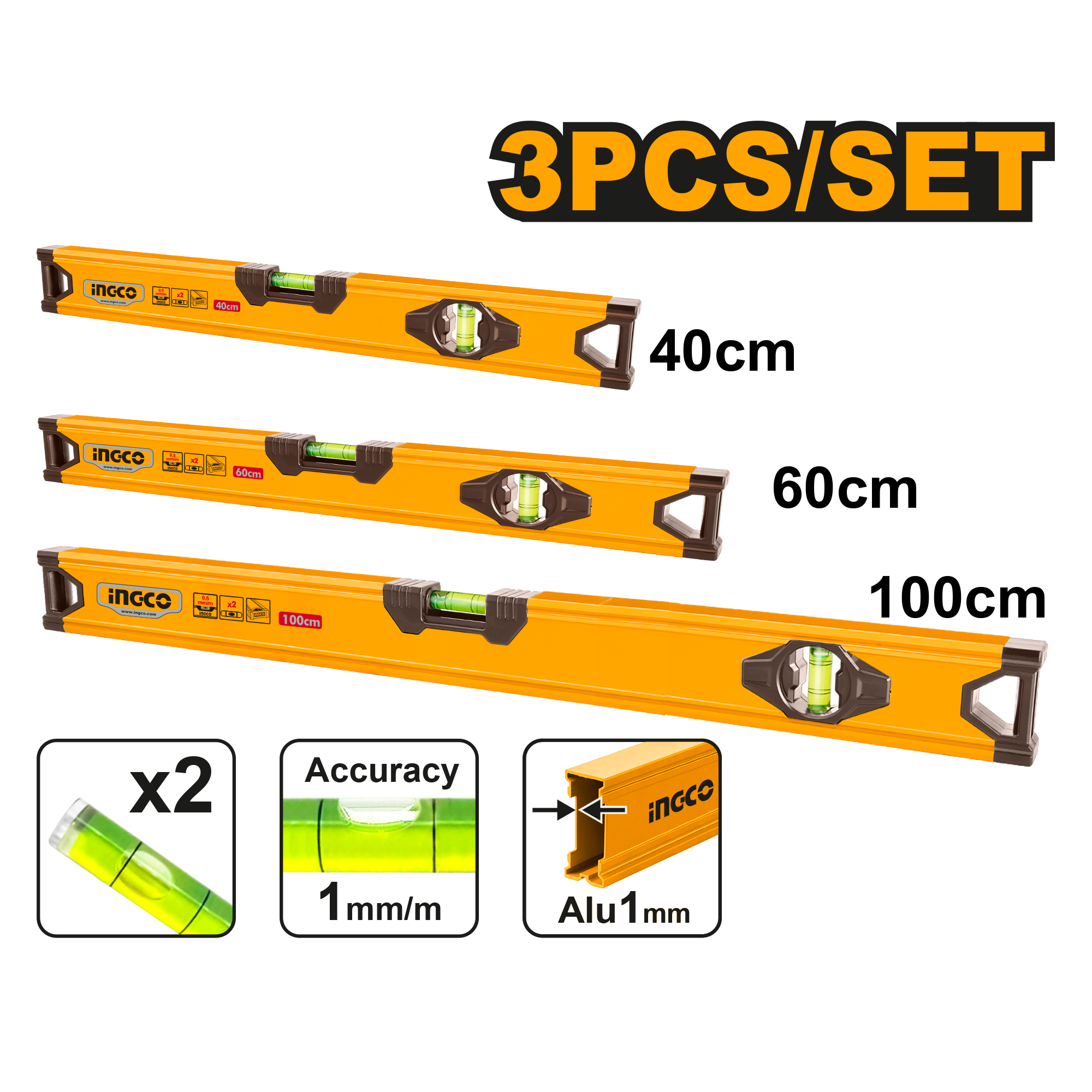INGCO 3 PCs Spirit Level Set - HSL10403