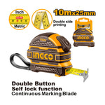 INGCO 10Mx25MM Double Button, Self Lock Function, Continuous Marking Blade Steel Measuring Tape with Double Side Printing - HSMT081025