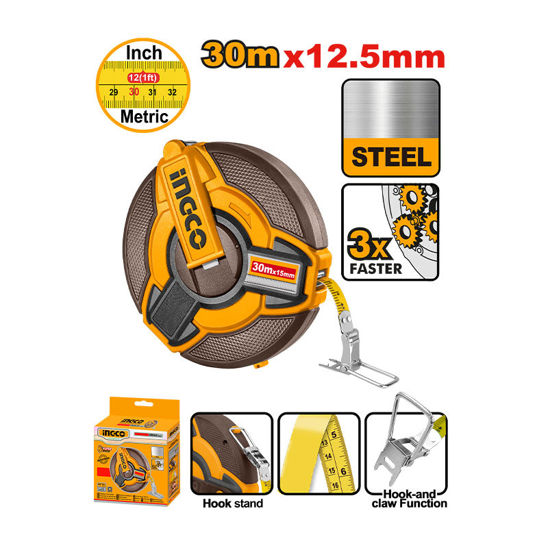 INGCO 30Mx12.5MM Steel Measuring Tape - HSMT0830