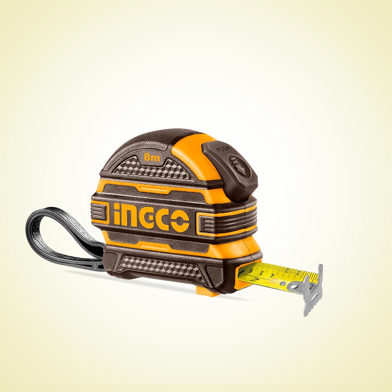 INGCO 8Mx25MM Double Button, Self Lock Function, Continuous Marking Blade Steel Measuring Tape with a Double Side Printing - HSMT08825