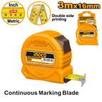 INGCO 3Mx16MM Continuous Marking Blade Steel Measuring Tape with Double Side Printing - HSMT39316