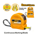 INGCO 8Mx25MM Continuous Marking Blade Steel Measuring Tape with Double Side Printing - HSMT39825