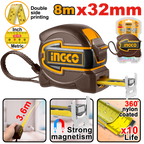 INGCO 8Mx32MM Strong Magnetism 360 Nylon Coated Steel Measuring Tape with Double Side Printing - HSMT80832