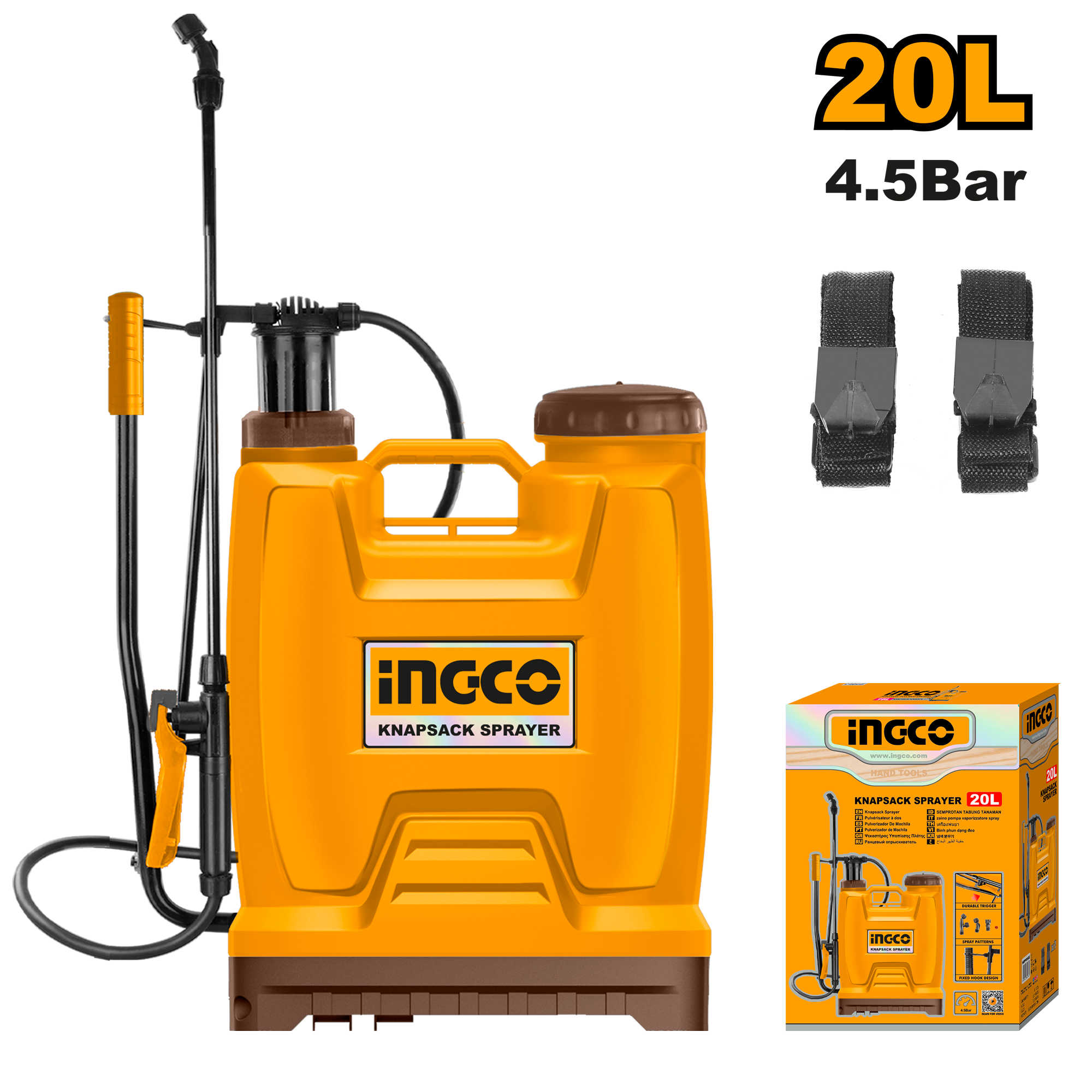 INGCO 20L, 4.5 Bar Knapsack Sprayer - HSPP42002