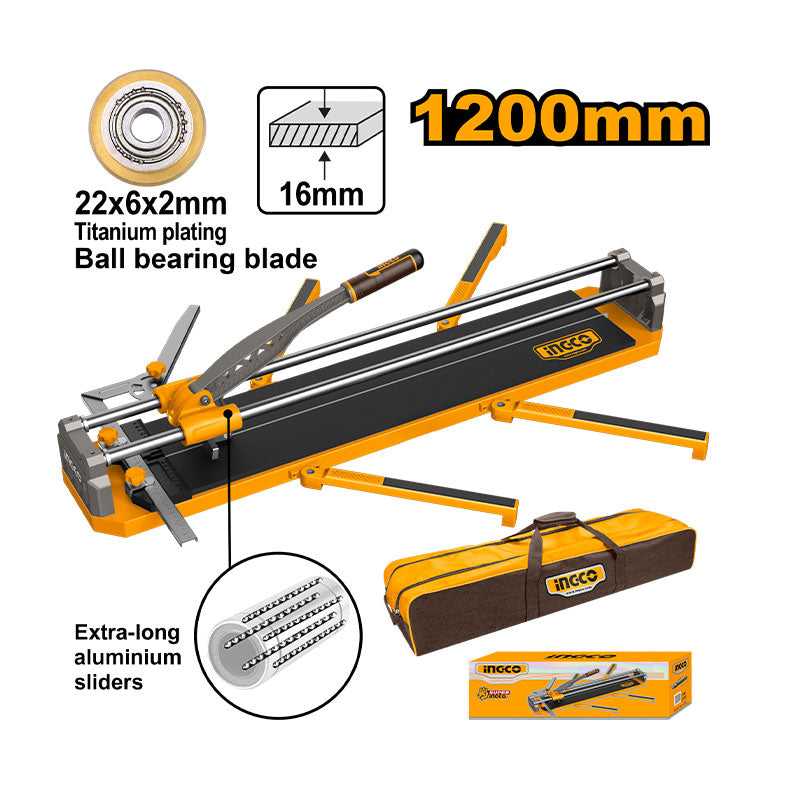 INGCO Extra-Long Aluminum Sliders 1200MM Tile Cutter with a 22x6x2MM Titanium Plating Ball Bearing Blade - HTC041201