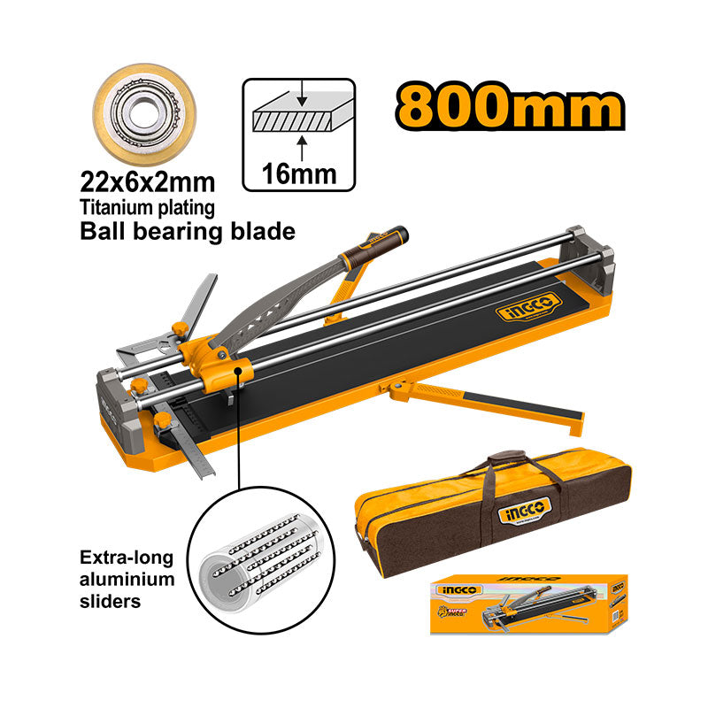 INGCO Extra-Long Aluminum Sliders 800MM Tile Cutter with a 22x6x2MM Titanium Plating Ball Bearing Blade - HTC04802