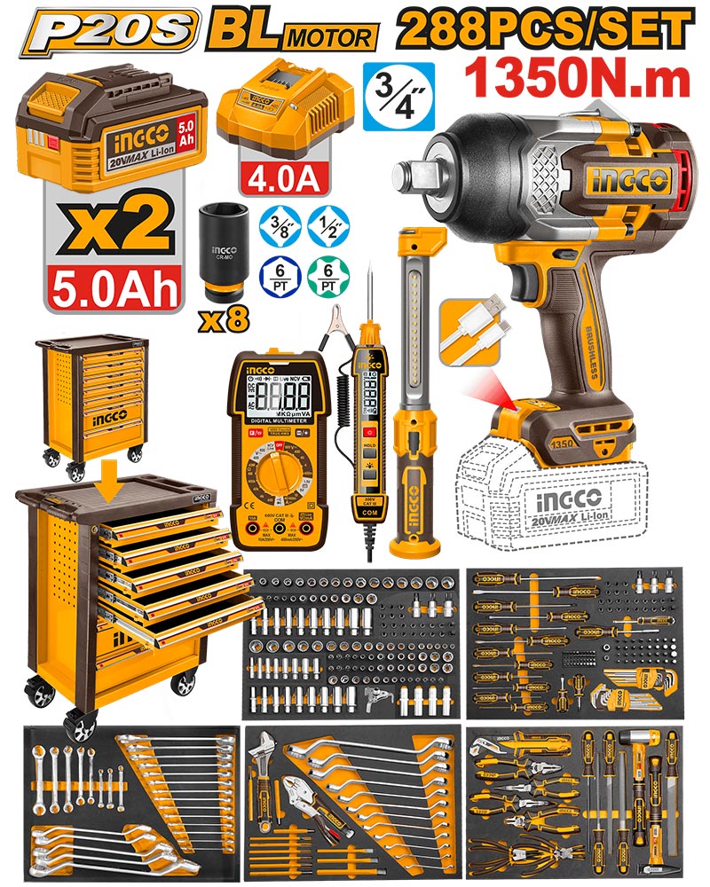 INGCO 288 Pcs Tool Chest Set - HTCS282882