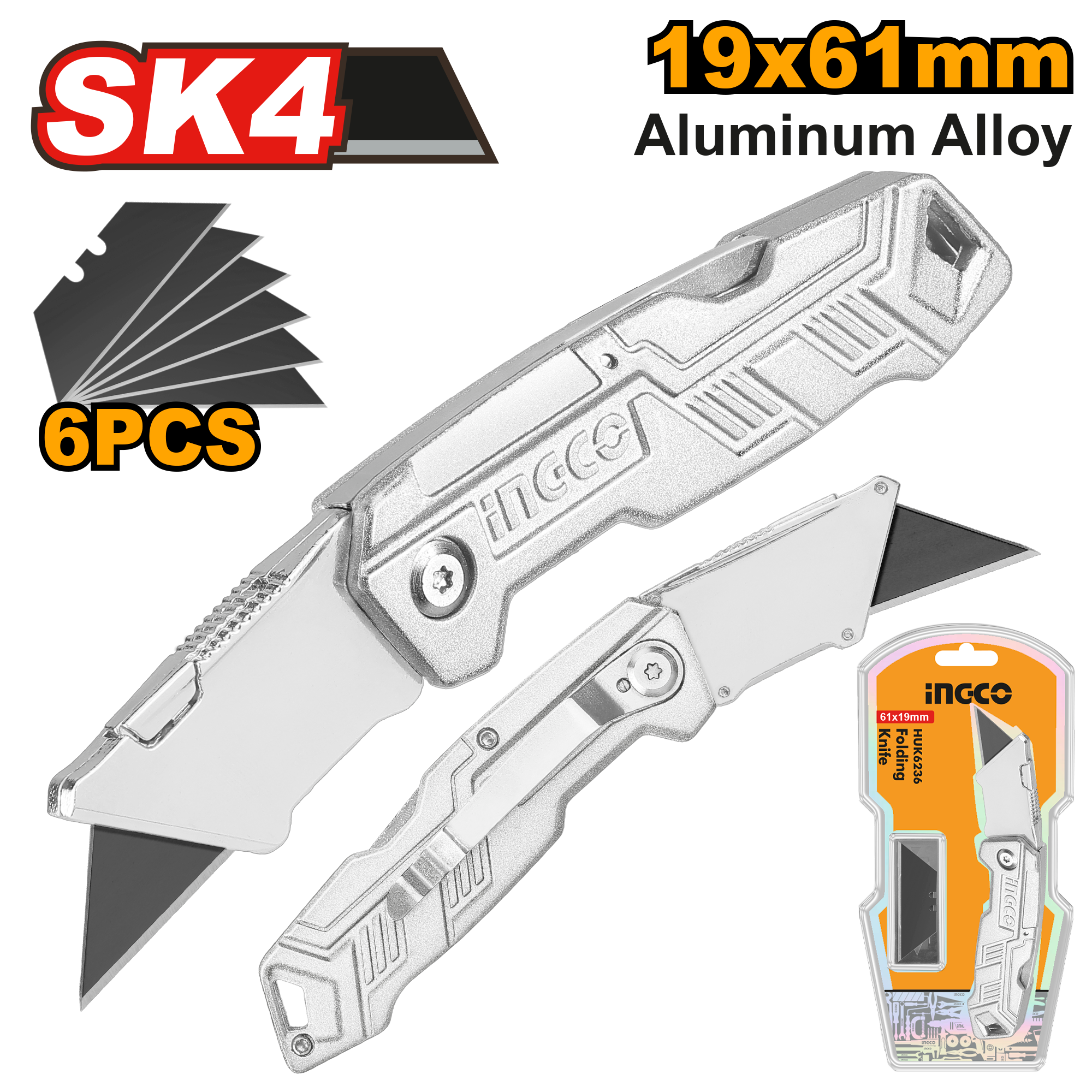 INGCO SK4 6 PCs 19x61MM Aluminum Alloy Folding Knife - HUK6236