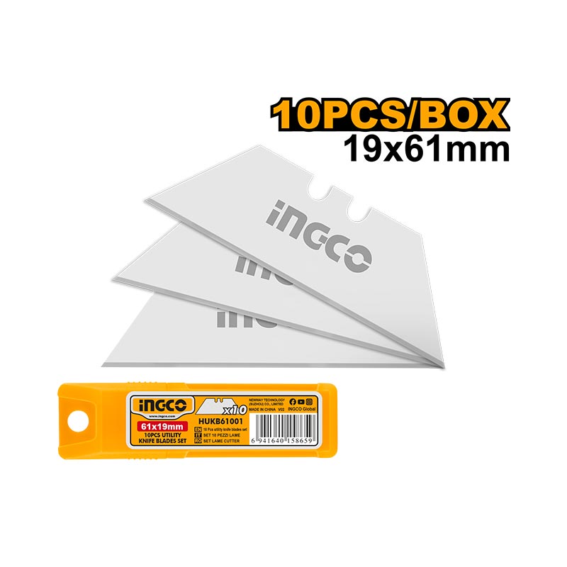 INGCO 19x61MM 10 PCs Utility Knife Blades Set - HUKB61001