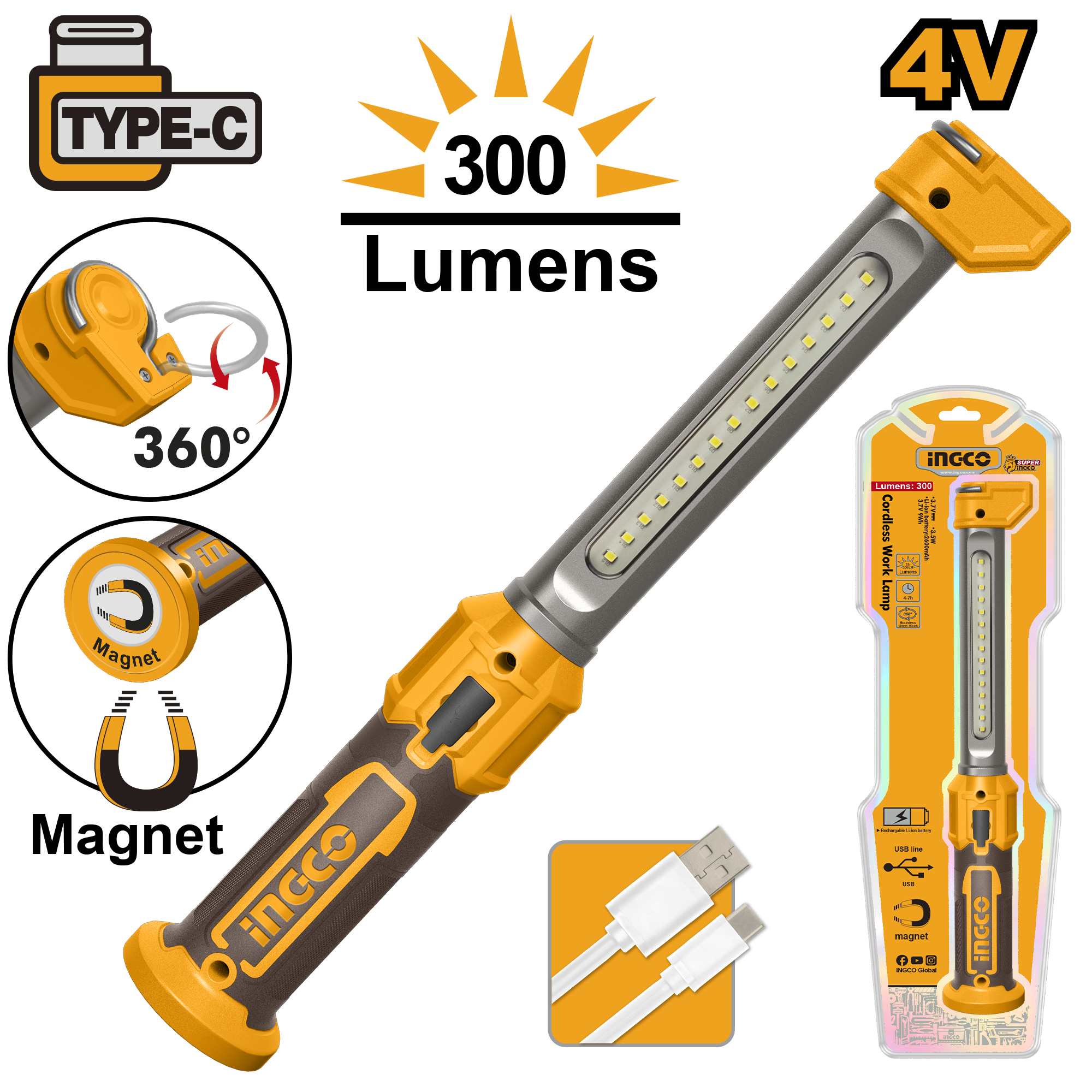 INGCO Cordless Work Lamp  - HWLI043006