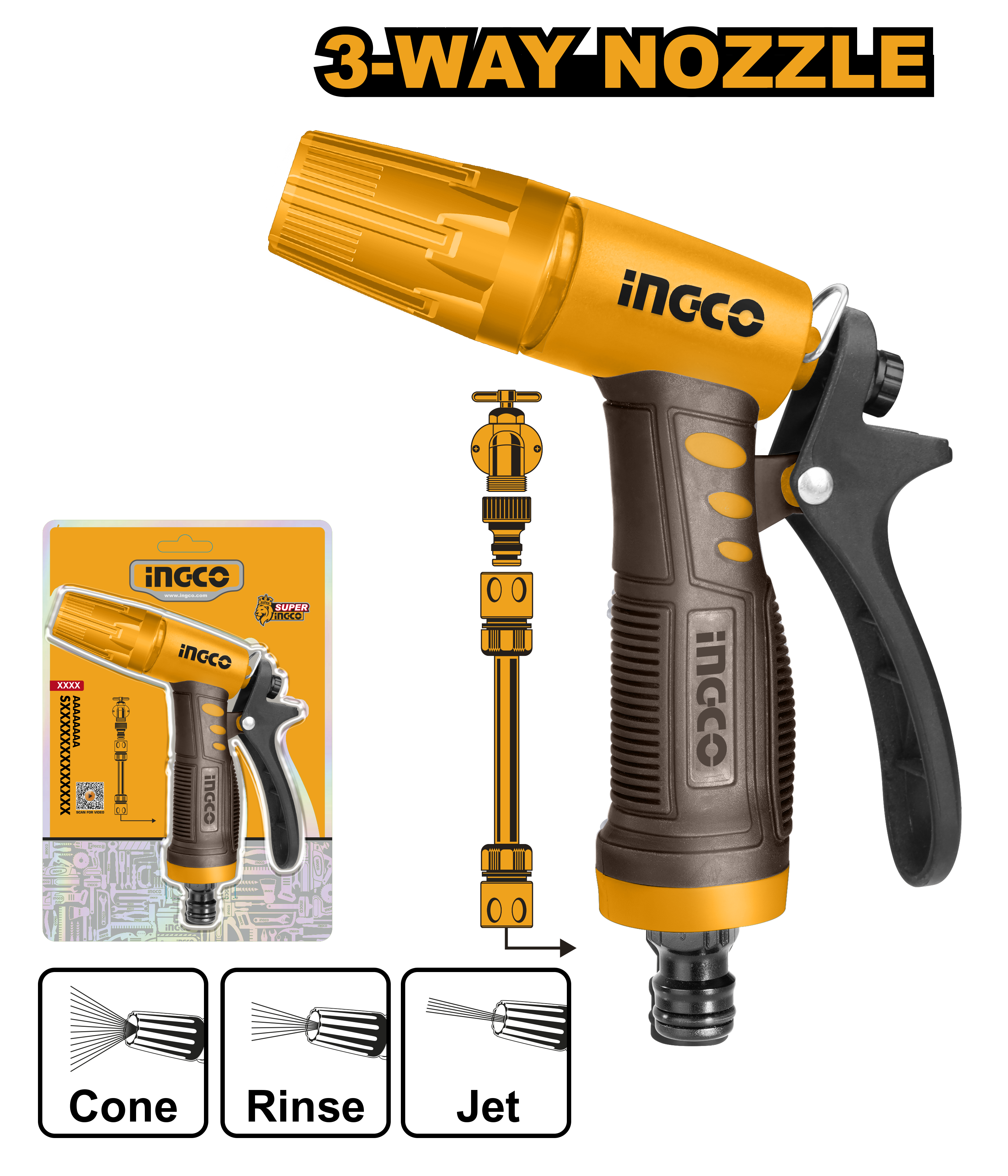 INGCO 3-Way Plastic Trigger Nozzle - HWSG032