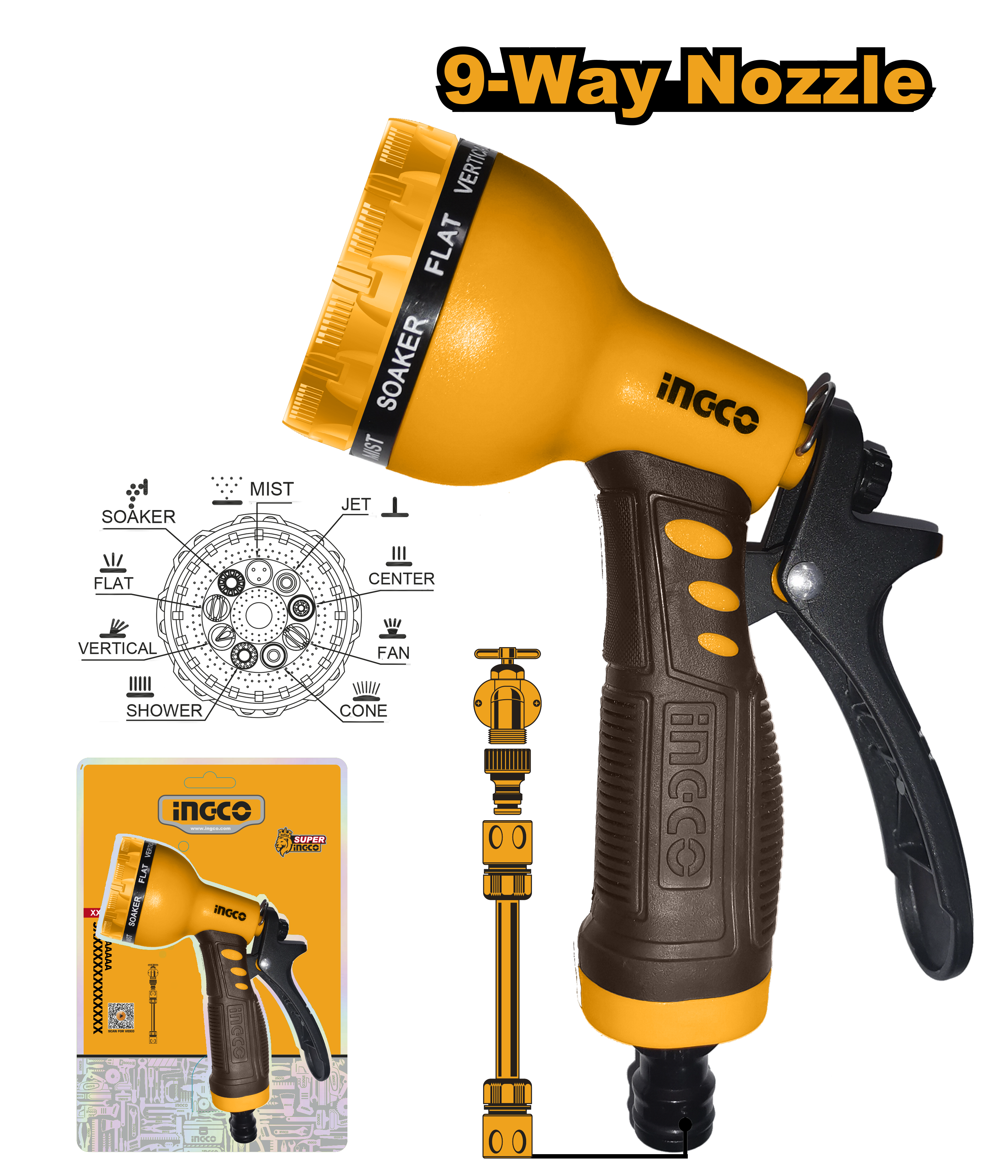 INGCO 9-Way Plastic Trigger Nozzle - HWSG092 Main image