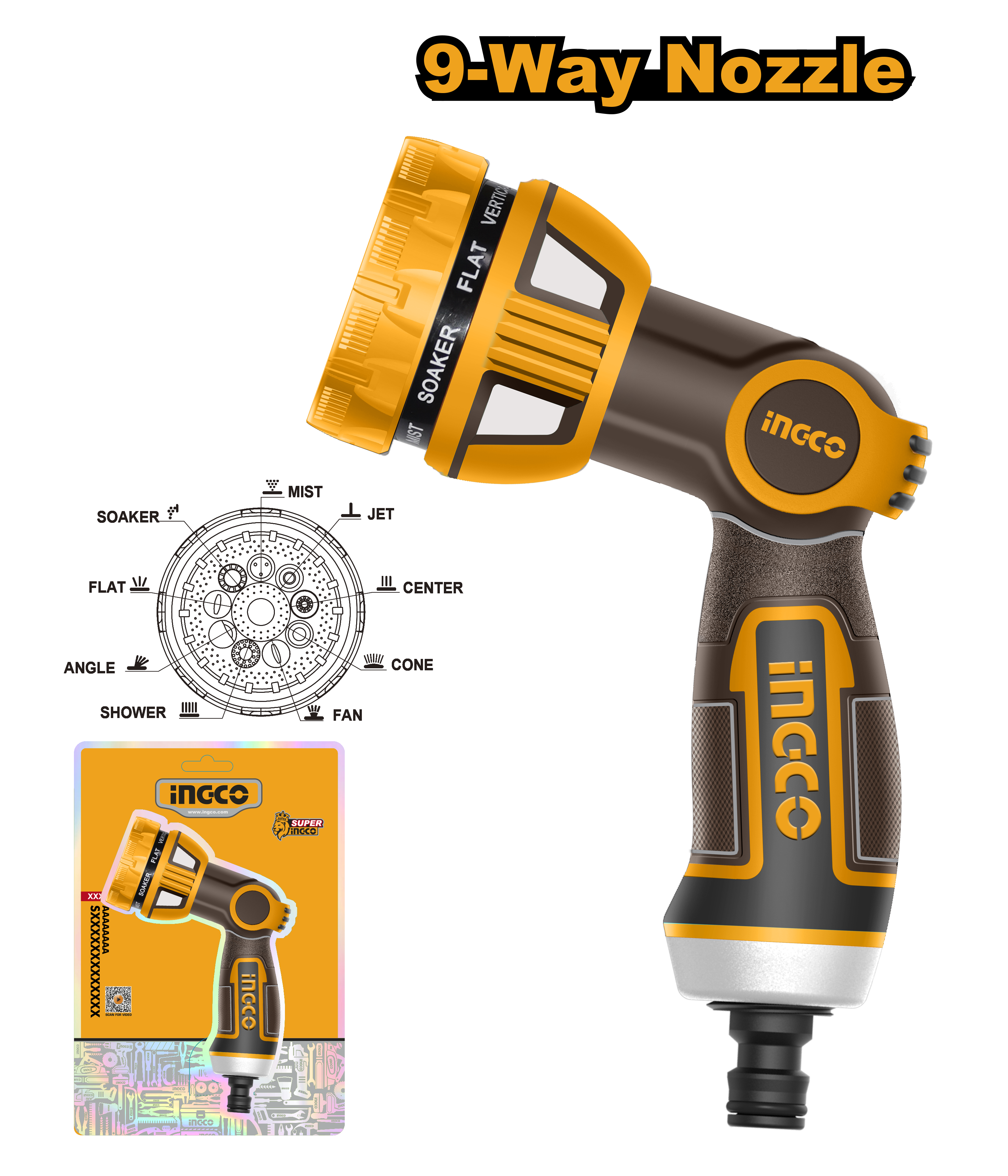 INGCO 9-Way Plastic Trigger Nozzle - HWSG6091 Main image