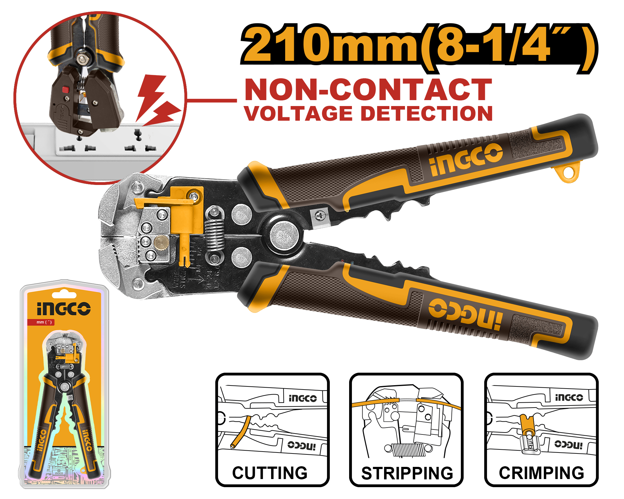 INGCO 210MM (8-1/4") Intelligent Voltage-Detecting Stripper - HWSP102429