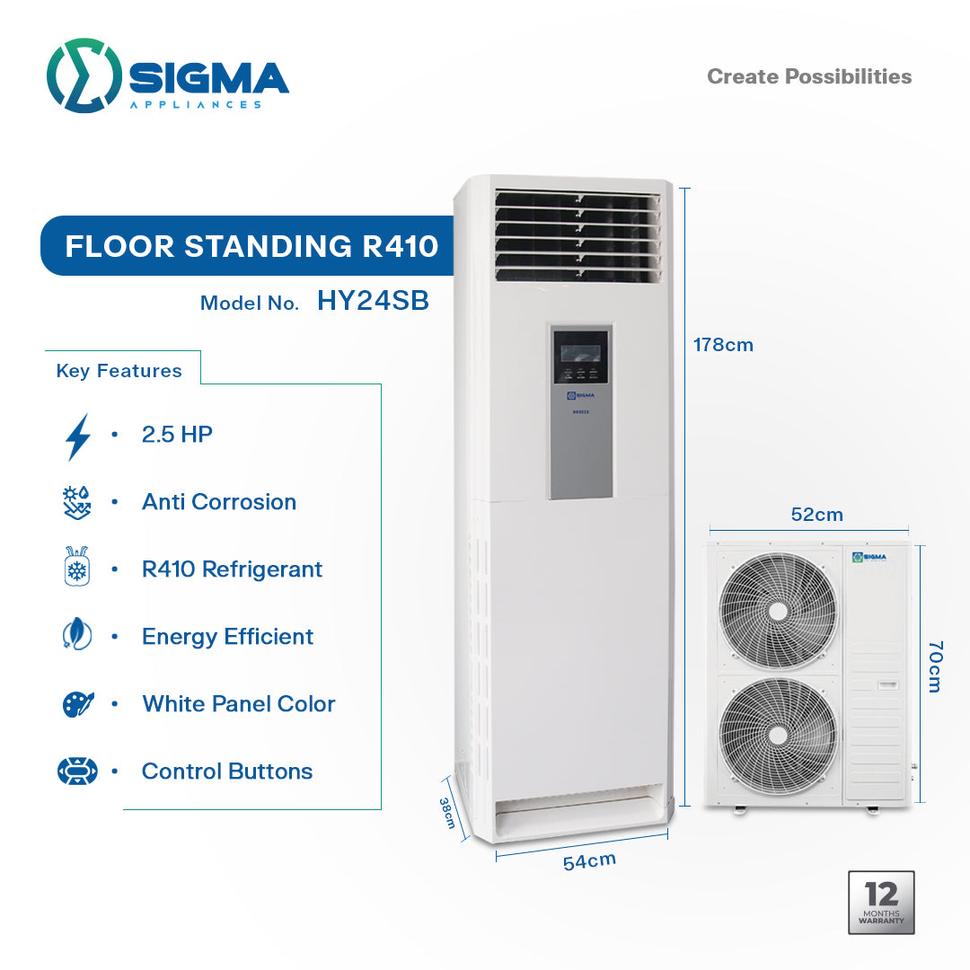 Sigma 2.5HP Floor Standing AC R32 Inverter White available at HomeCart Ghana